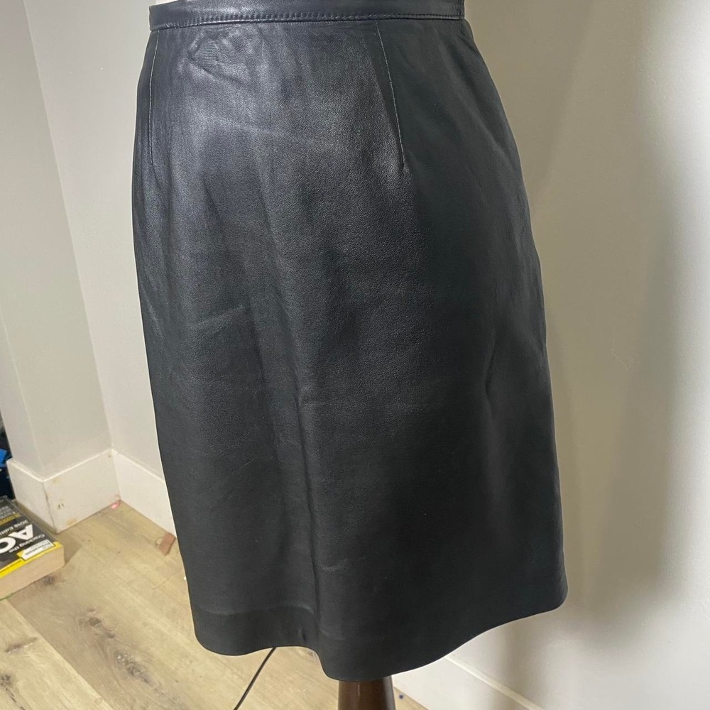 90s Vintage Black Leather Midi Skirt – High Waist Pencil Style, Goth Grunge